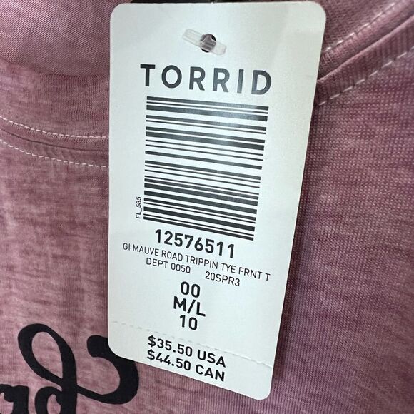 Torrid Road Trippin' Mauve Pink Tie Front Tee size 00 (M/L) - Picture 12 of 16